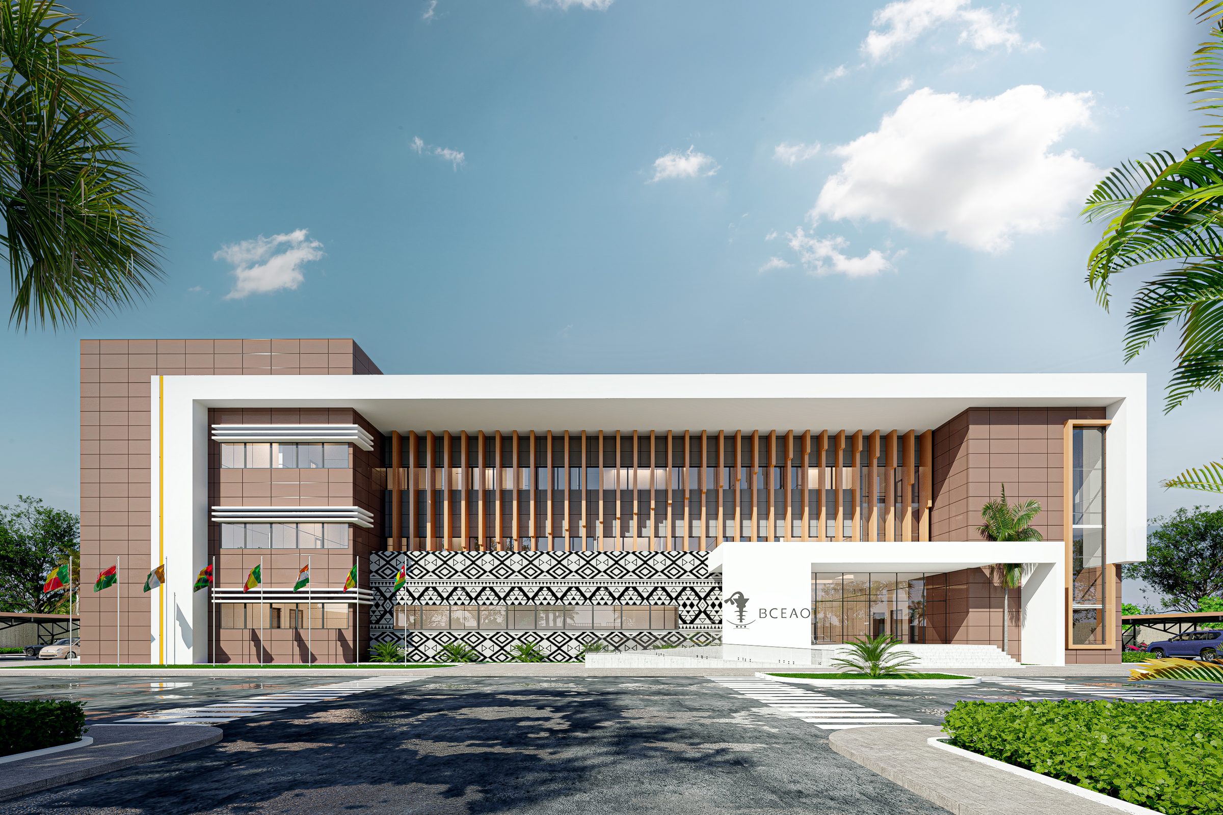 BCEAO Kandi — vue extérieure du bâtiment principal, façade d'accueil