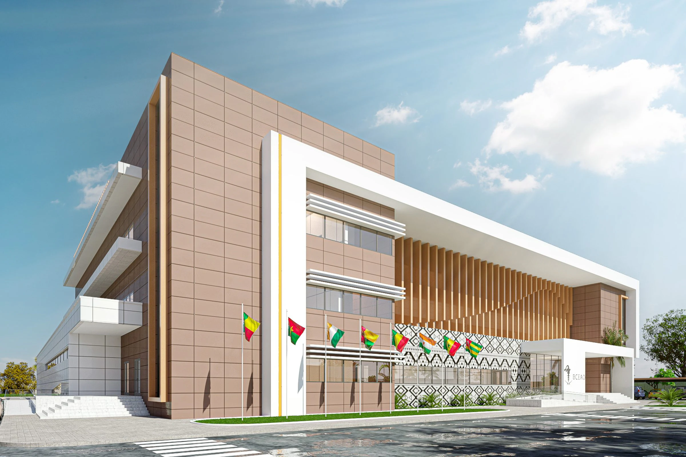 BCEAO Kandi — vue en perspective du bâtiment principal