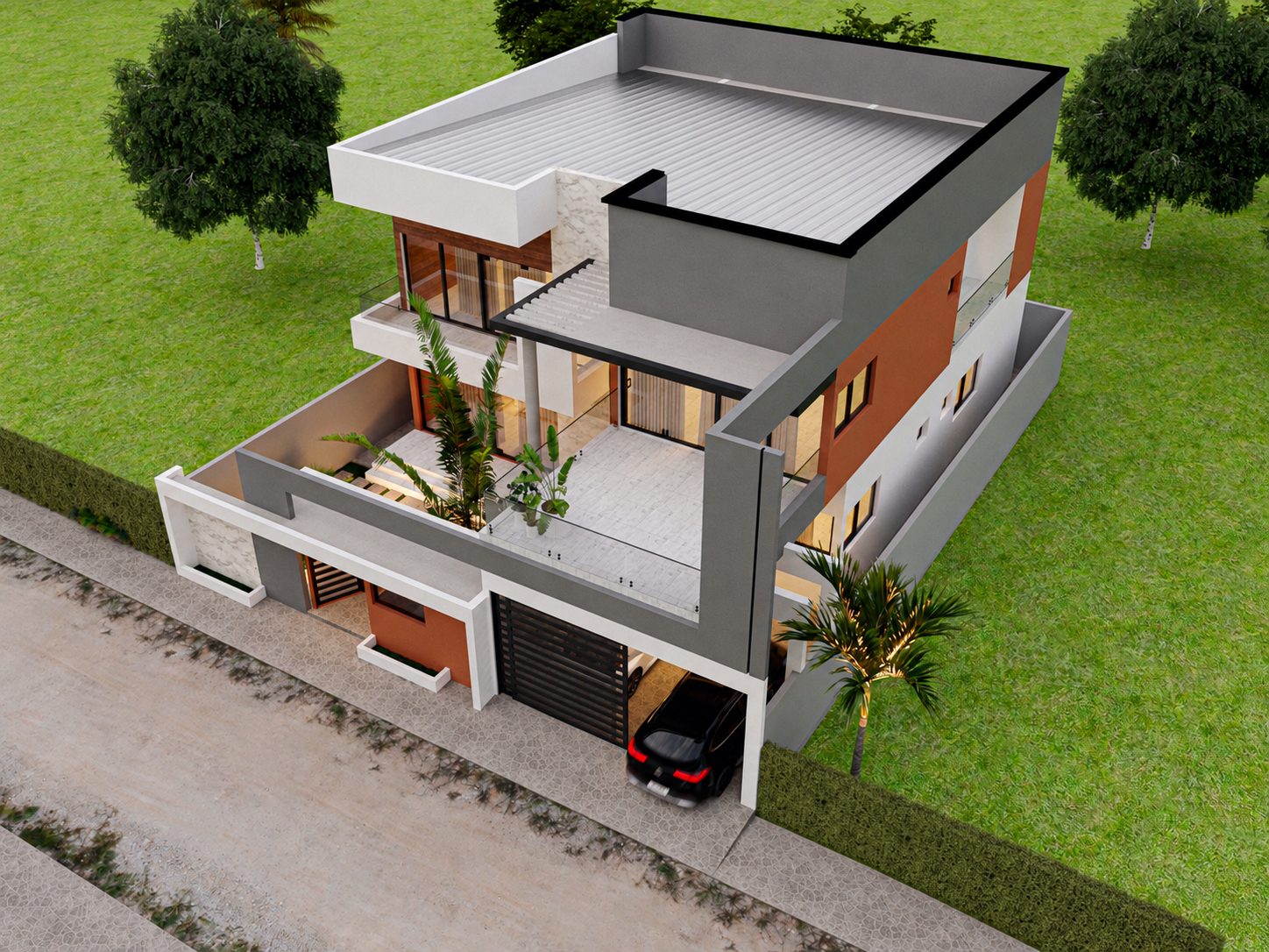 Duplex Bo — vue aérienne de la maison et du jardin