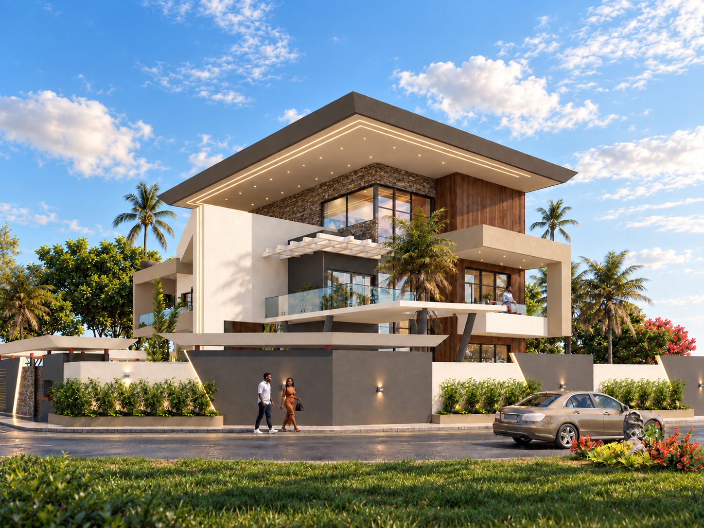 Triplex KE3 — vue de la façade, larges débords de toiture