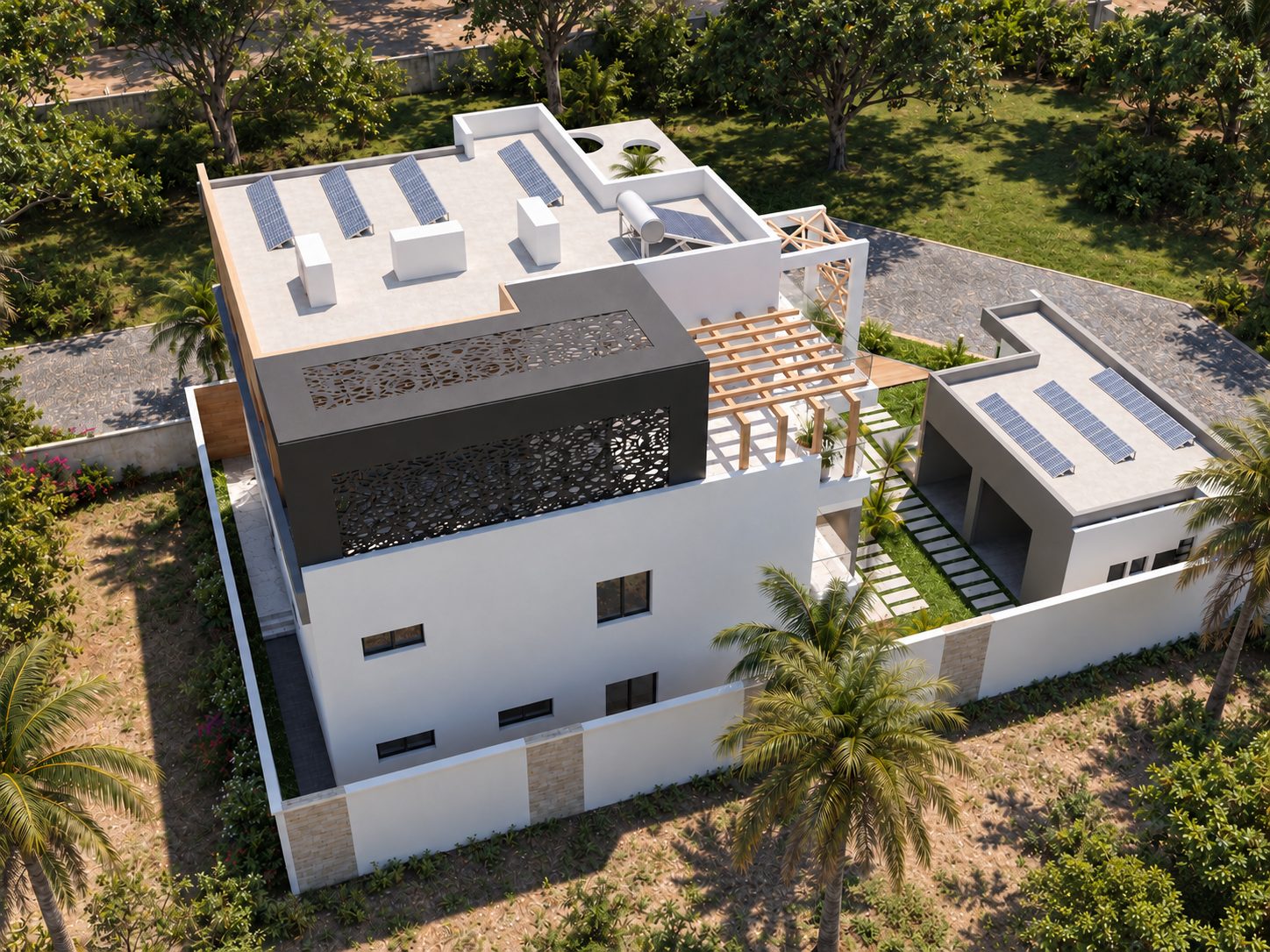 Triplex Ro — vue aérienne de la toiture-terrasse