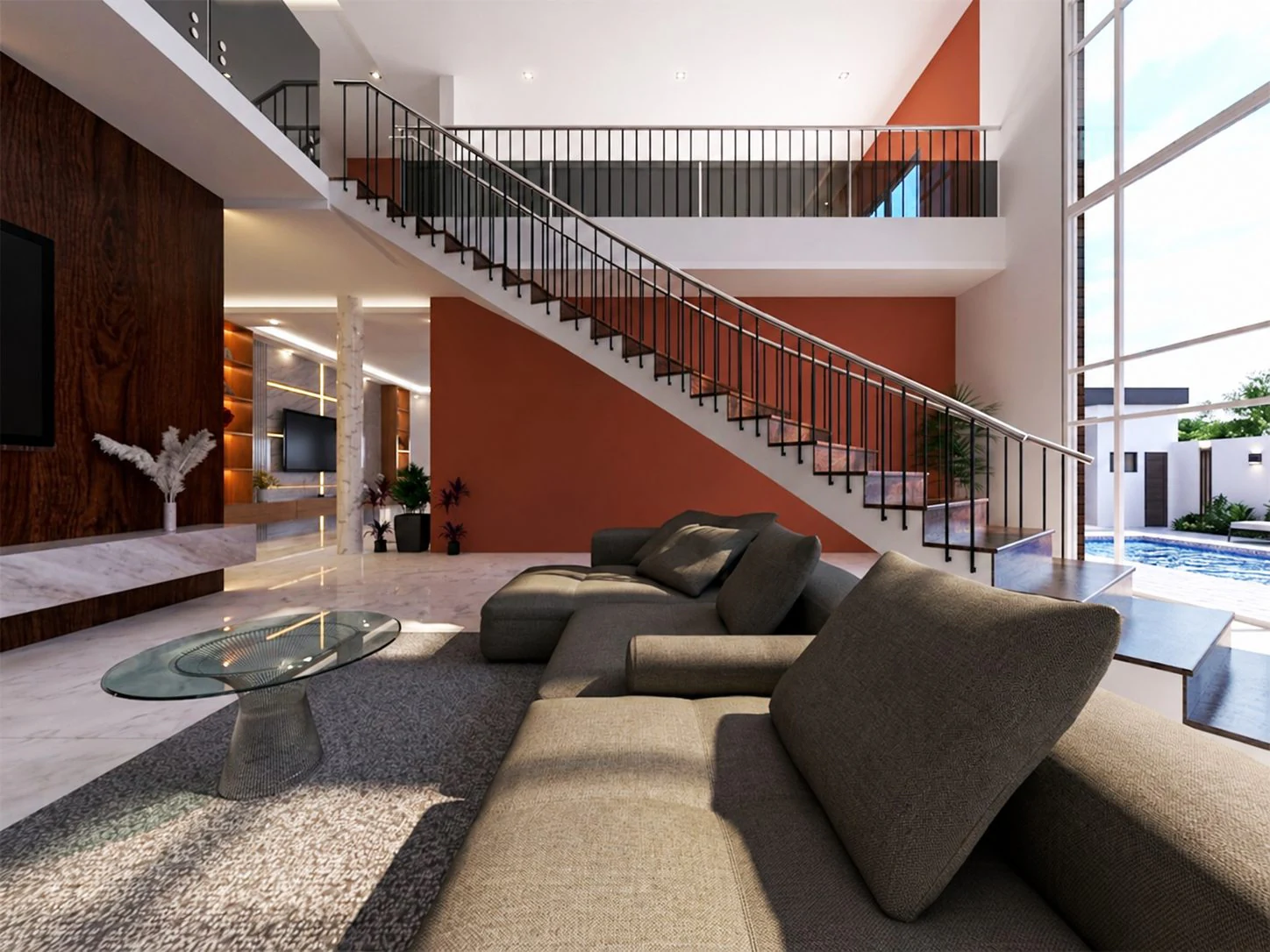 Triplex Za — séjour, escalier et mezzanine